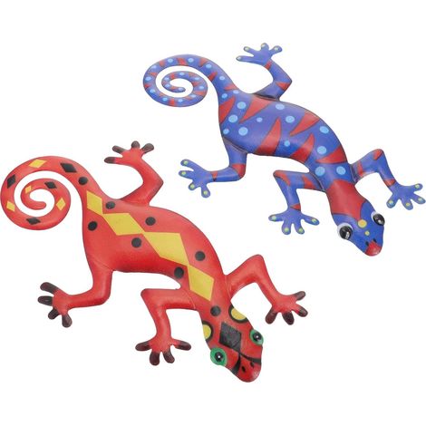 Ensemble de 2 décorations murales suspendues en métal coloré en forme de gecko (1/5)
