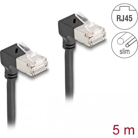 Delock Cable de red RJ45 Cat.6A S/FTP Slim 90Â° hacia abajo / acodado hacia abajo 5 m negro