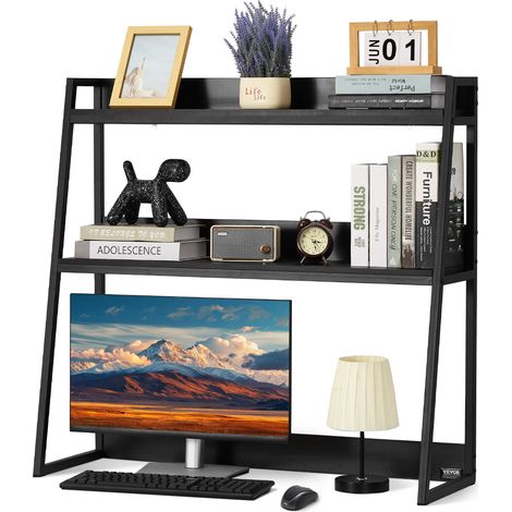 VEVOR Libreria da Scrivania, Organizer per Scrivania a 2 Ripiani 95 x 32 x 90 cm, Scaffale Espositivo per Scrivania, Libreria da Scrivania con Piedini Antiscivolo, per Ufficio Casa Dormitorio, Nero