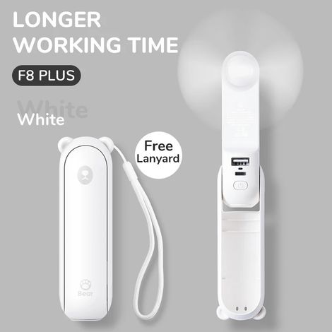 Ventilateur de poche portable mini (4500 mAh blanc), rechargeable par USB, 3 en 1