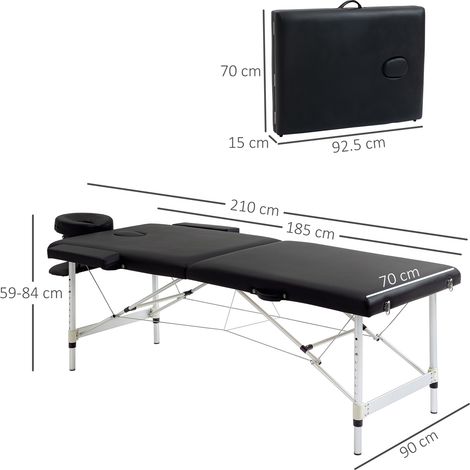Table de massage pliante de qualité professionnelle, lit de massage réglable en hauteur (avec sac de transport), pour coiffeurs et thérapeutes, noire. (1/5)