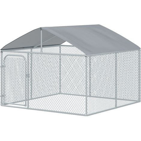 Niche extérieure pour chien avec toit, 5 m², clôture en grillage, zone couverte, acier galvanisé, 230 x 230 x 175 cm