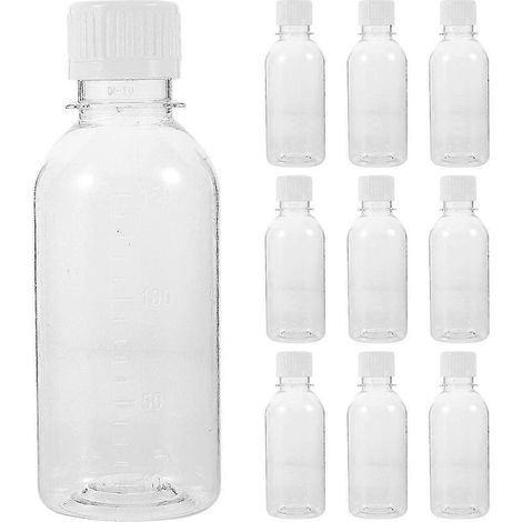 Lot de 10 bouteilles à jus transparentes vides et réutilisables en plastique, avec bouchon, pour smoothies et lait. (1/3)