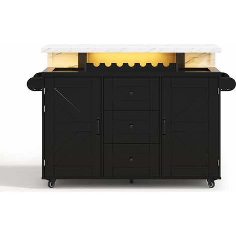 CAIziÎlot cuisine mobile plateau rabattable 5 roues rangement vin 120x42x93cm (1/5)
