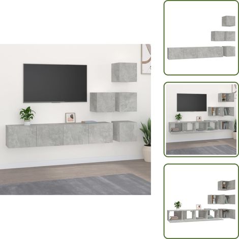 The Living Store TV-Wandschrank Betongrau Holzwerkstoff - Wandhalterung
