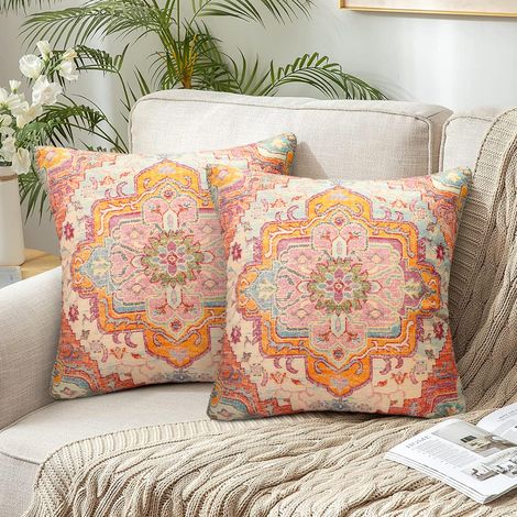 Housses de Coussin 40 x 40 cm Bohème Geometric Taie d'oreiller Vintage Ethnique Style Décoratif Housse Coussin Décoratives pour Chambre Canapé Lit Jardin Voiture Salon Maison Décor Lot de 2 (1/5)