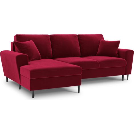 Canapé d'angle gauche convertible + box 4 places en velours rouge (1/5)