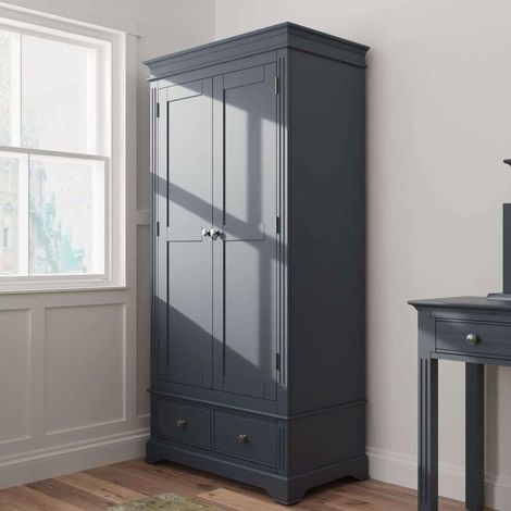 Armoire 2 portes 2 tiroirs 90x52x185 cm en chêne gris ardoise - LUNEA