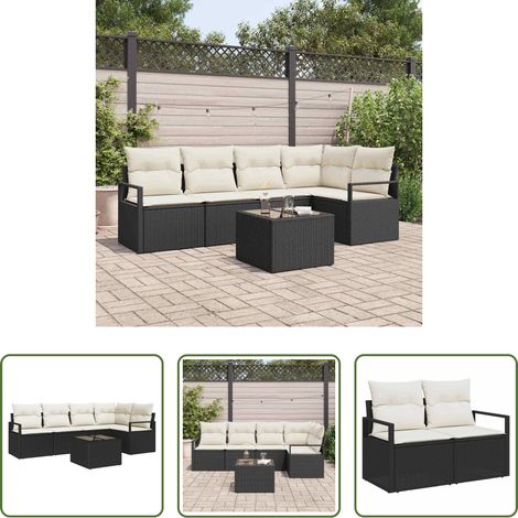 vidaXL Poly Rattan -  Sofa Set mit Kissen 6 pcs Schwarz Poly Rattan (1/5)