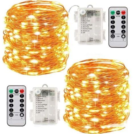BUNTHAUS x 10 m lange, batteriebetriebene LED-Lichterkette, 100 LEDs, Timerfunktion mit Fernbedienung, IP65 wasserdicht, für die Innen- und Außendekoration von Weihnachten, Hochzeiten, Partys, Zuhause
