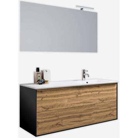 Mobile bagno sospeso con lavabo DX specchio e led Igea - Rovere