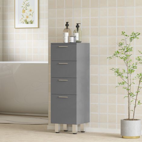 Mobiletto da bagno, armadietto da bagno, 4 cassetti, truciolato, liscio, grigio