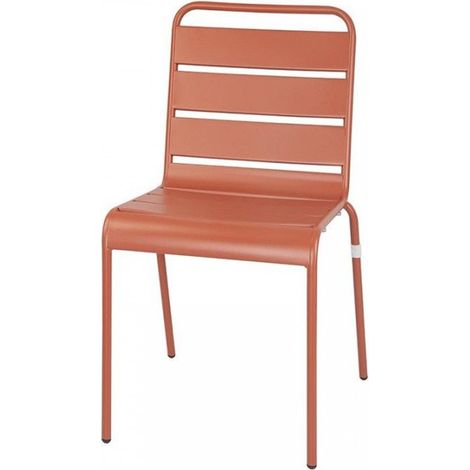 Lot de 4 chaises en acier à lattes assise (H)450 mm, rouge terracotta