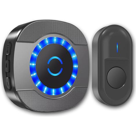 Sonnette sans fil noire – 55 mélodies – Portée de 300 m – Prise domestique – LED (1/5)