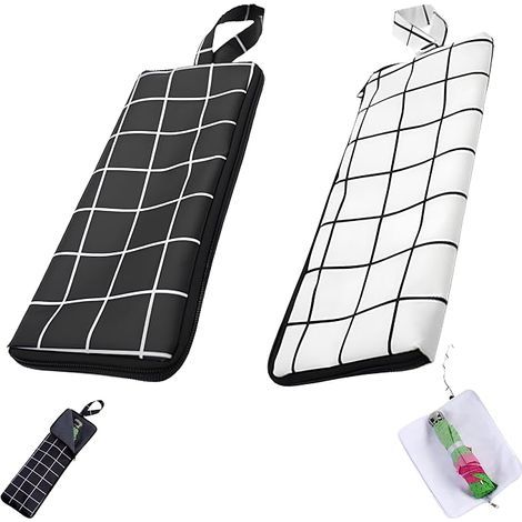 Lot de 2 Housse Pour Parapluie, Sac De Rangement Pour Parapluie, Housse De Parapluie Imperméable Pliant, Pochette Portable Réutilisable Pour Parapluie Mouillé - Noir-Blanc à carreaux 38 x 12,5 cm (1/4)