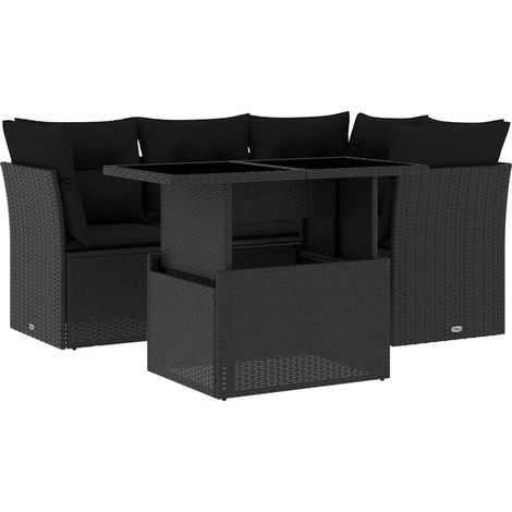 Maison Exclusive - Salon de jardin 5 pcs avec coussins noir résine tressée (1/5)