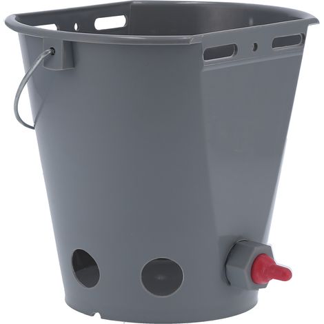 Seau à aliments de 8 litres pour bétail, en plastique de qualité alimentaire, avec 5 tétines, gris (pour agneaux). (1/5)