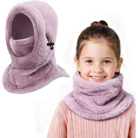 Cagoule d'hiver enfant polaire 3-9 ans, masque coupe-vent réglable, tour de cou chaud, violet (1/5)
