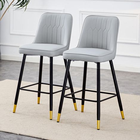Lot de 2 Tabourets de Bar 100 cm avec Repose-Pieds Assise PU Gris Clair et Structure Métal Noir pour Comptoir Îlot (1/5)