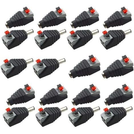 BUNTHAUS 20 Stück professioneller Gleichstrom-Druckknopf-Schnellanschluss-Adapter, schraubenlos, 5,5 mm x 2,1 mm, für 12 V LED-Streifen, CCTV-Kameras, andere elektronische Geräte (1/3)