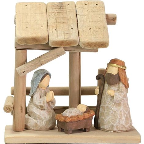 Nativity Scene - Wooden Resin Manger Set - Christmas Home Decoration - Religious Figurine Display - 1 Piece (1/5)