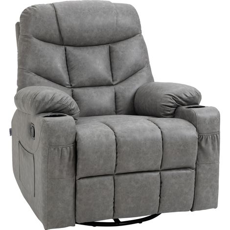 Comfortable Thick Padded Light Grey Faux Leather Recliner Armchair for Home and Office Relaxation