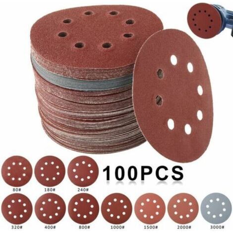 Disque abrasif de ponceuse-Disque de Ponage 100pcs ,Disques Abrasifs 80/180/240/320/400/800/1000/1500/2000/3000 Grain Taille de 125mm Idéal pour Polir/Dérouiller Papier abrasif Disques (1/5)