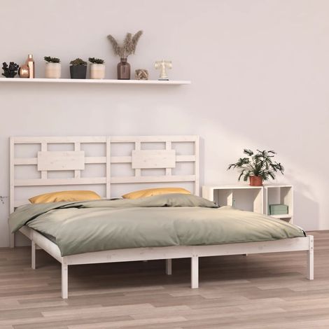 Bed Frame White Solid pine wood 200x200 cm Bed Frame vidaXL (1/5)