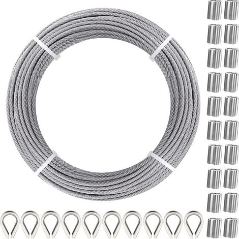30 Meter langes, 3 mm dickes, kunststoffummanteltes Edelstahlseil mit Klemme für den Heimgebrauch, Zubehör für kunststoffummantelte Stahlseile. (1/5)