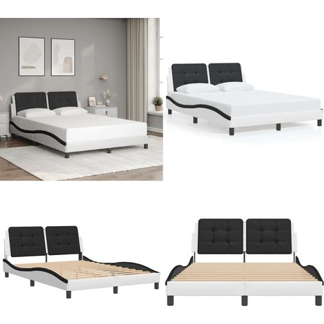 Bettgestell mit Kopfteil Weiß und Schwarz 120x200 cm Kunstleder - Bettsofa - Schlafzimmermöbel - Doppelbett - Boxspringbett - Gästebett - Home & Living (1/5)