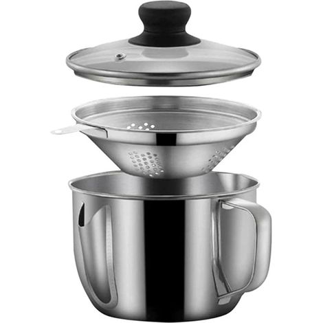 Séparateur de graisse en acier inoxydable 1L/4 tasse, Gravelle pour sauce avec passoire et couvercle en verre, Huile pour soupe pour cuisine, friture, cuisine, camping (1/4)