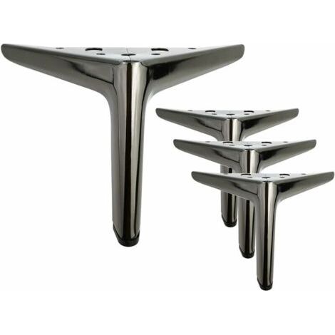 Lot de 4 pieds de meuble triangulaires noirs en titane de 12 cm, finition polie galvanisée, adaptés aux armoires, canapés, tables basses, meubles TV et autres meubles. (1/5)