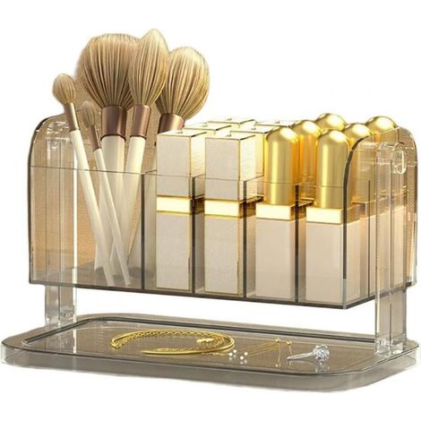 Boîte de rangement pour maquillage de bureau pour rouge à lèvres, bijoux, pinceaux de maquillage, commode, salle de bain, comptoir (1/4)