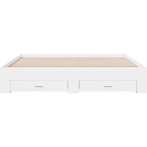 Cadre de lit avec tiroirs blanc 200x200 bois d'ingénierie (1/5)