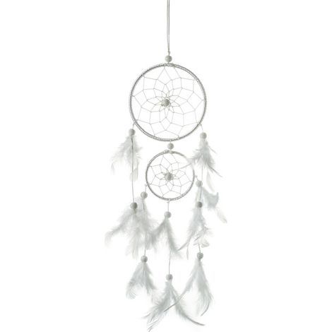 Capteur de Reves en Plumes, Grand Attrape Rêve avec 2 Cercles pour Chambre Maison Décoration Tenture Murale Mobile Decoratif Filles Enfants Cadeau(Blanc) (1/5)
