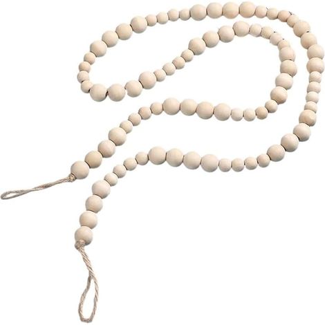 Guirlande de perles en bois rustique de 145 cm avec corde de jute pour suspension murale, guirlandes de Noël en bois (1/5)