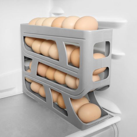 Distributore automatico di uova a 4 livelli, distributore di uova per frigorifero, organizer per uova nel frigorifero, distributore di uova per frigorifero, cucina, mobili - Grigio (1/5)