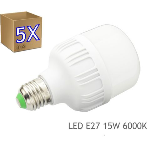 Jandei - 5 x Bombilla LED 15W rosca E27 luz 6000K blanco frio