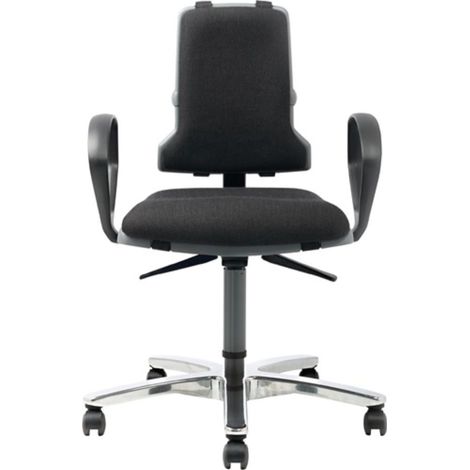 Chaise d’atelier pivotante Sintec 160 patins+roulettes rembourrage tissu noir 450-600/490-640 mm (1/4)