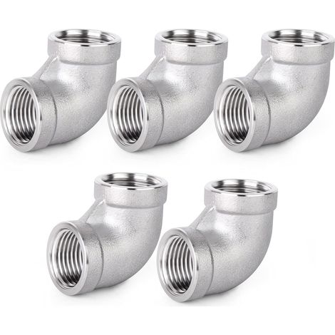 2 pièces 304 connecteurs coudés à 90 degrés en acier inoxydable, raccords de tuyauterie BSP femelles 1 "x 1" - 3/4"F-3/4"F (1/5)