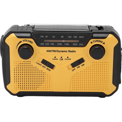 SOS 4 Multifunktions-Wetterradio, AM/FM-Empfang, Netzteil, NOAA-Empfang, einstellbare Helligkeit, Notfallradio für Camping und Outdoor-Aktivitäten, Gelb (1/5)
