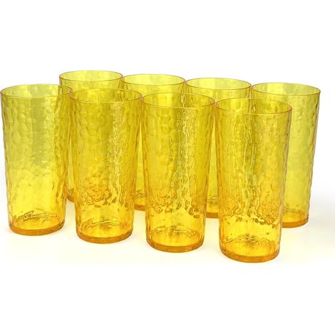Lot de 8 verres à boire en plastique acrylique de 24 oz, gobelets en plastique réutilisables, empilables, sans BPA, incassables, lavables au lave-vaisselle (jaune) (1/5)