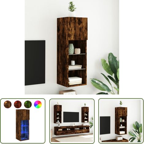 The Living Store Meuble TV avec lumières LED chêne fumé 30,5x30x90 cm - Meubles Tv - Meuble Tv - Support Tv - Meuble Hifi - Lumieres Led (1/5)
