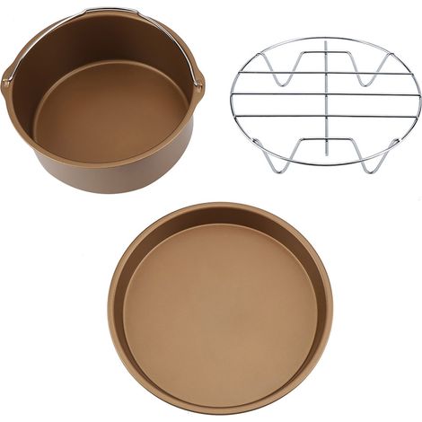 Ensemble d'accessoires multifonctions 3 en 1 pour friteuse à air de 8 pouces, comprenant un moule à pain, un moule à pizza et un moule à gâteau (doré) (1/5)
