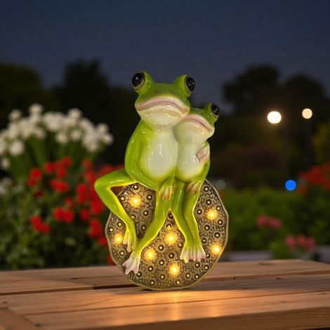 Statue de Grenouille Decoration Jardin Exterieur-- Figurine Grenouille Résine Étanche avec Lumières LED (1/5)