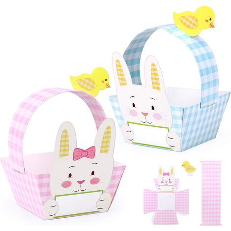 10 Paniers de Pâques en papier, DIY, décorés lapins et poussins, pour chasse aux œufs et fêtes d'enfants (1/5)