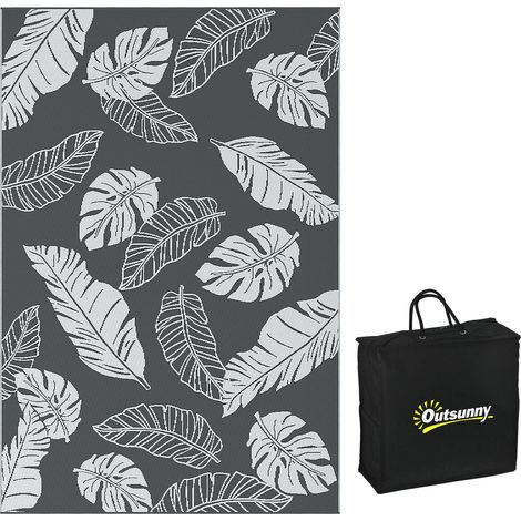 Alfombra exterior reversible impermeable de plástico 182 x 274 cm gris blanco (1/4)