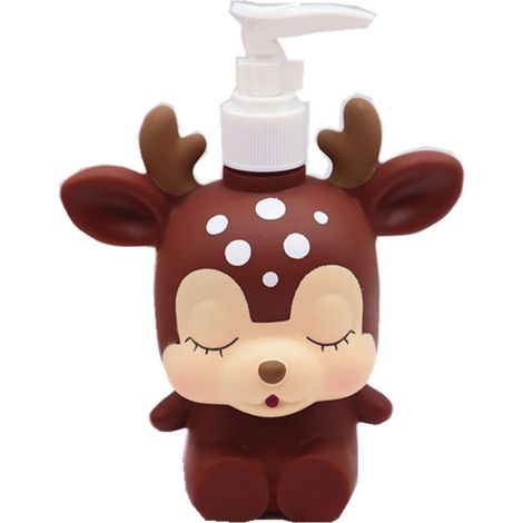 Distributeur de Savon de Dessin Animé Mignon 300 ML Bouteille de Pompe à Savon de Pression Vide pour Shampooing Lotion Main Liquide Salle de Bain (Cerf) (1/5)