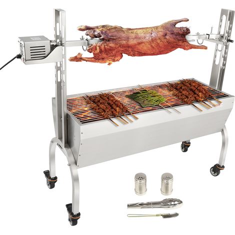 VEVOR Barbacoa de Carbón con Asador Electrico Carga de 41 kg Kit de Asador Automático al Aire Libre 50 W Asador Giratorio 4 RPM Kit de Asador Electrico 103,5x37,5 cm Alto Ajustable para Cordero Cerdo