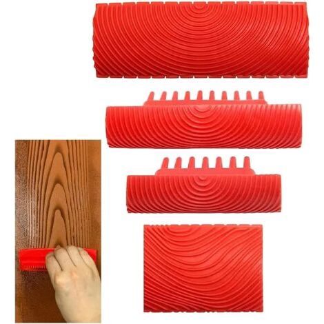 Outil de Grain de Bois de Caoutchouc, 4 Pièces Outils de Peinture en Caoutchouc, Outil de veinage du Bois, Outil de Veinage du Bois en Caoutchouc Réutilisable, pour les Décorations Murales DIY (1/5)